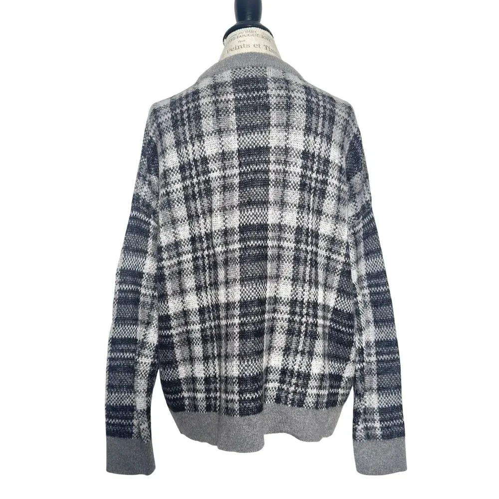 Banana Republic | Women | Plaid Wool Mohair Blend Boxy V-Neck Sweater | Medium